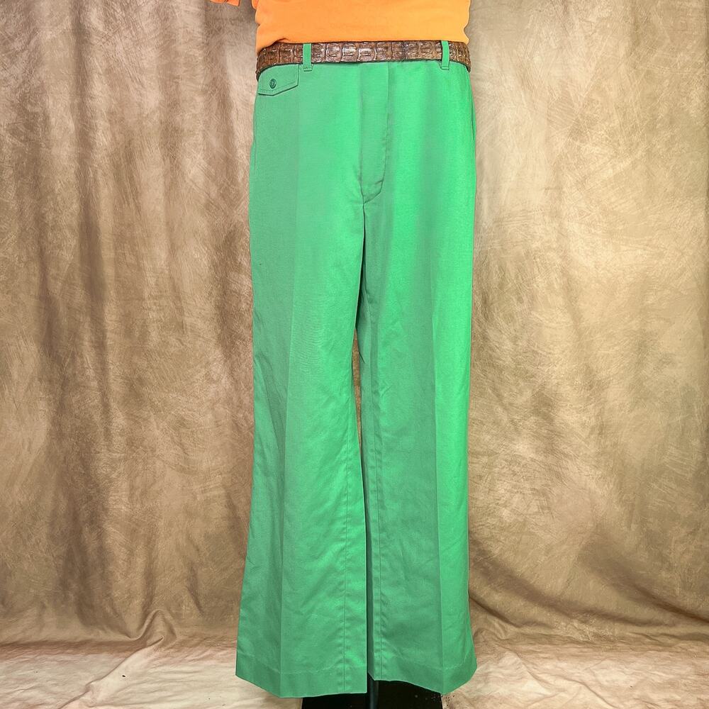 Vintage 80s Green Pants Straight Leg Green Slacks Retro Mod Disco Formal Preppy